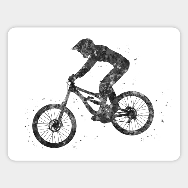 Downhill mountain bike black and white Magnet by Yahya Art